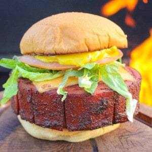 The assembled Smoke Fried Bologna Sandwich.