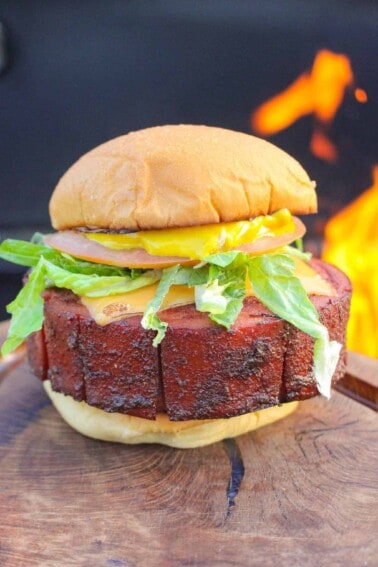 The assembled Smoke Fried Bologna Sandwich.