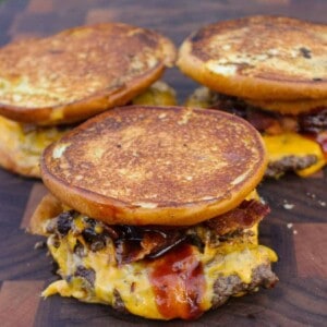 Grilled Cheese BBQ Cheeseburgers assembled and ready to devour.