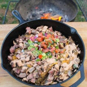 Grilled Steak Potato Wedges garnished and served.