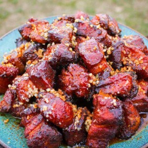 Honey Garlic Pork Belly Burnt Ends are served.