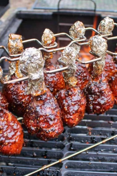 Honey Korean BBQ Chicken Lollipops before being pulled off the grill.