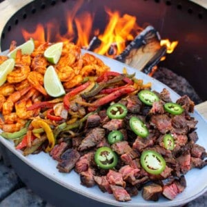 Surf and Turf Fajitas plated and ready to serve.