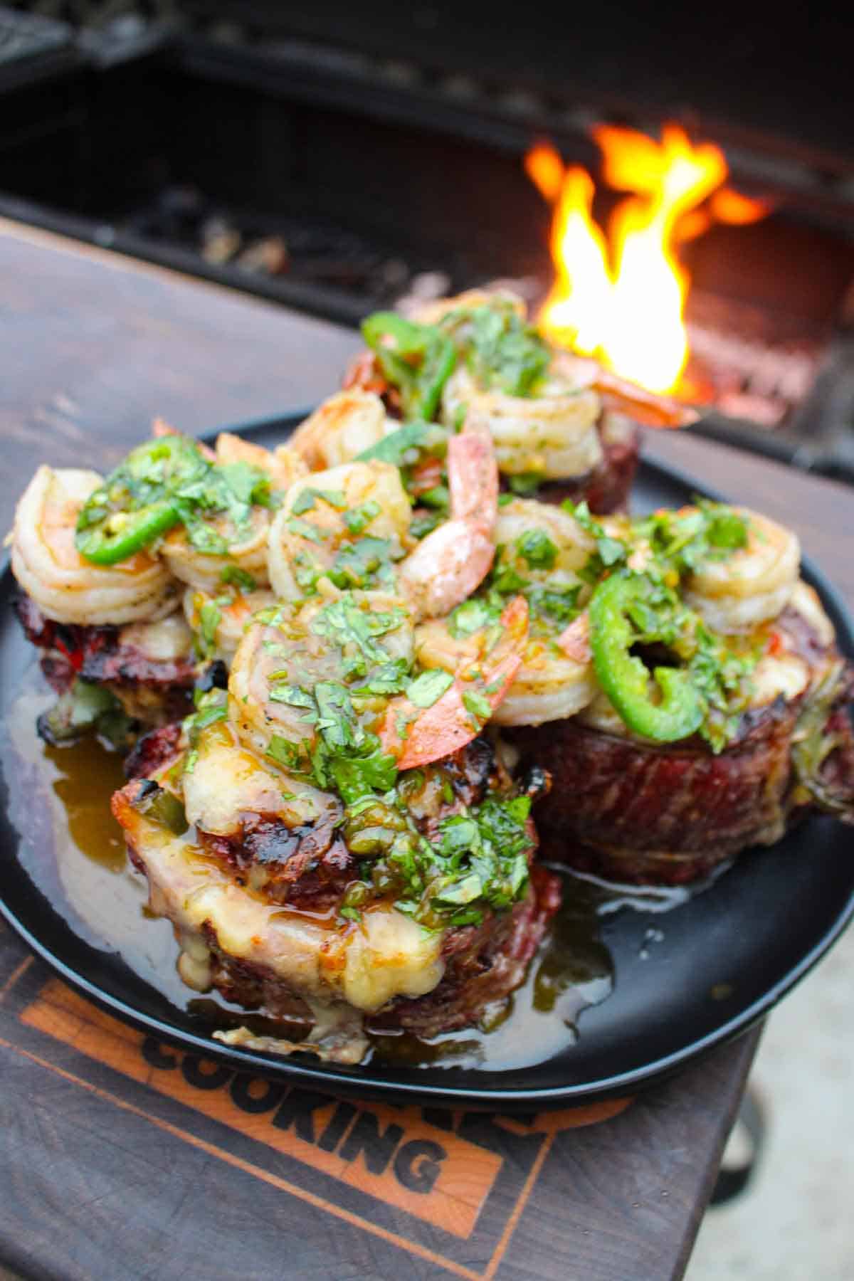 Fajita steak pinwheels, grilled and ready to eat.