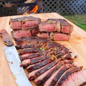 Sliced steaks ready to eat.