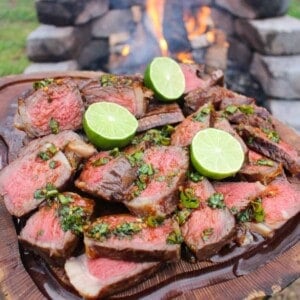 NY Strips with garlic chili sauce.