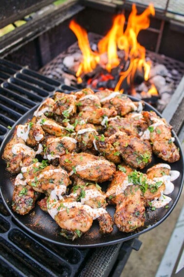 Honey Garlic Jalapeño Wings are plated and ready to be served.