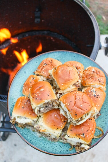 Philly cheesesteak Sliders assembled and ready to serve!