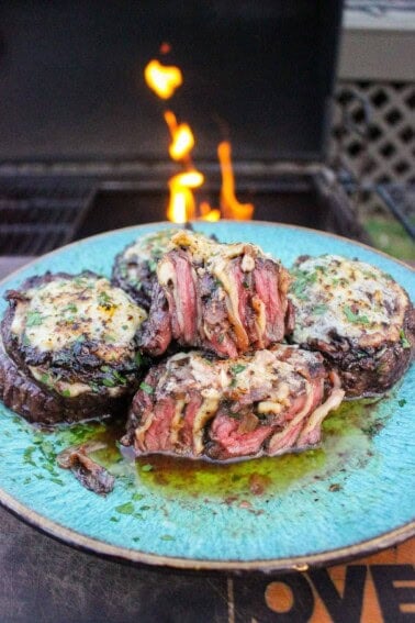 French onion steak pinwheels, plated.