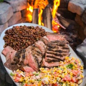 The finalized grill tri-tip meal.