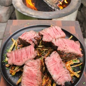Steak Frites with Garlic Chili Butter displayed on a serving platter.