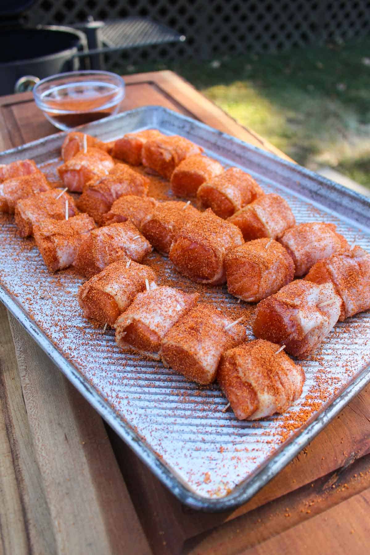 Seasoned salmon wrapped in bacon
