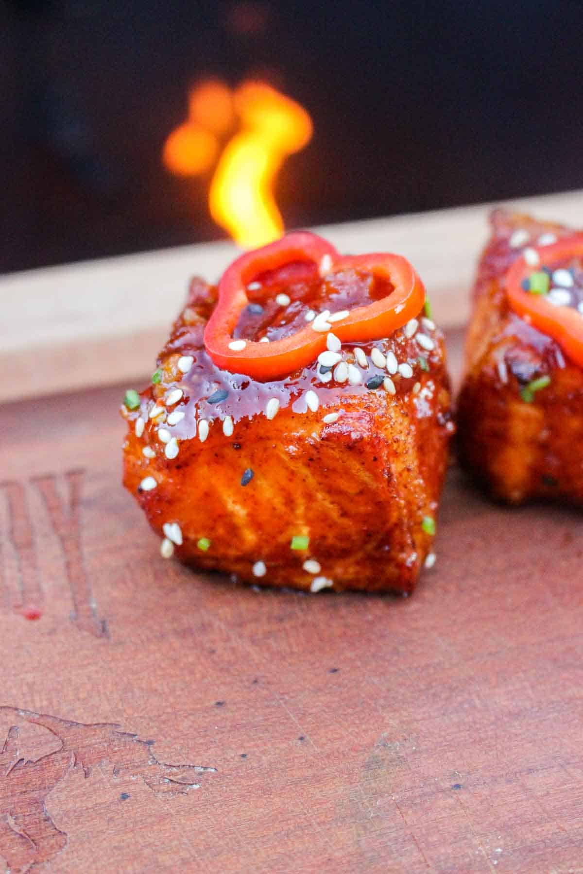 Bites topped with sliced peppers