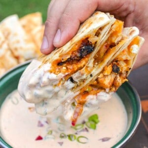 Dipped quesadillas in the ranch.