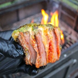 A slice of Italian beef pinwheels.