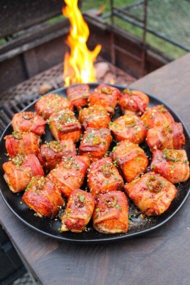 Hot honey salmon bits plated and ready to devour.