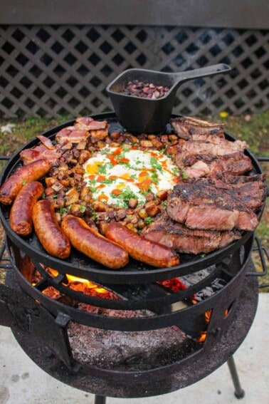 Cowboy Steak and Eggs ready to serve straight from the grill.