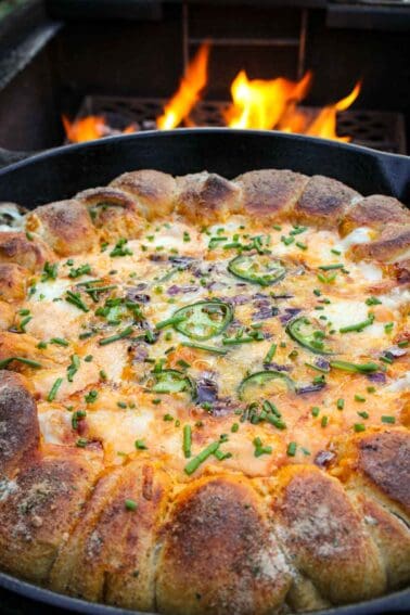 Easy Buffalo Cheese Dip in a Stuffed Pizza Dough Crust.