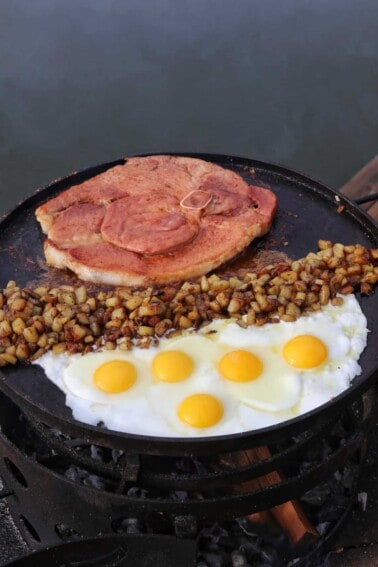 cherry chipotle ham steak and eggs