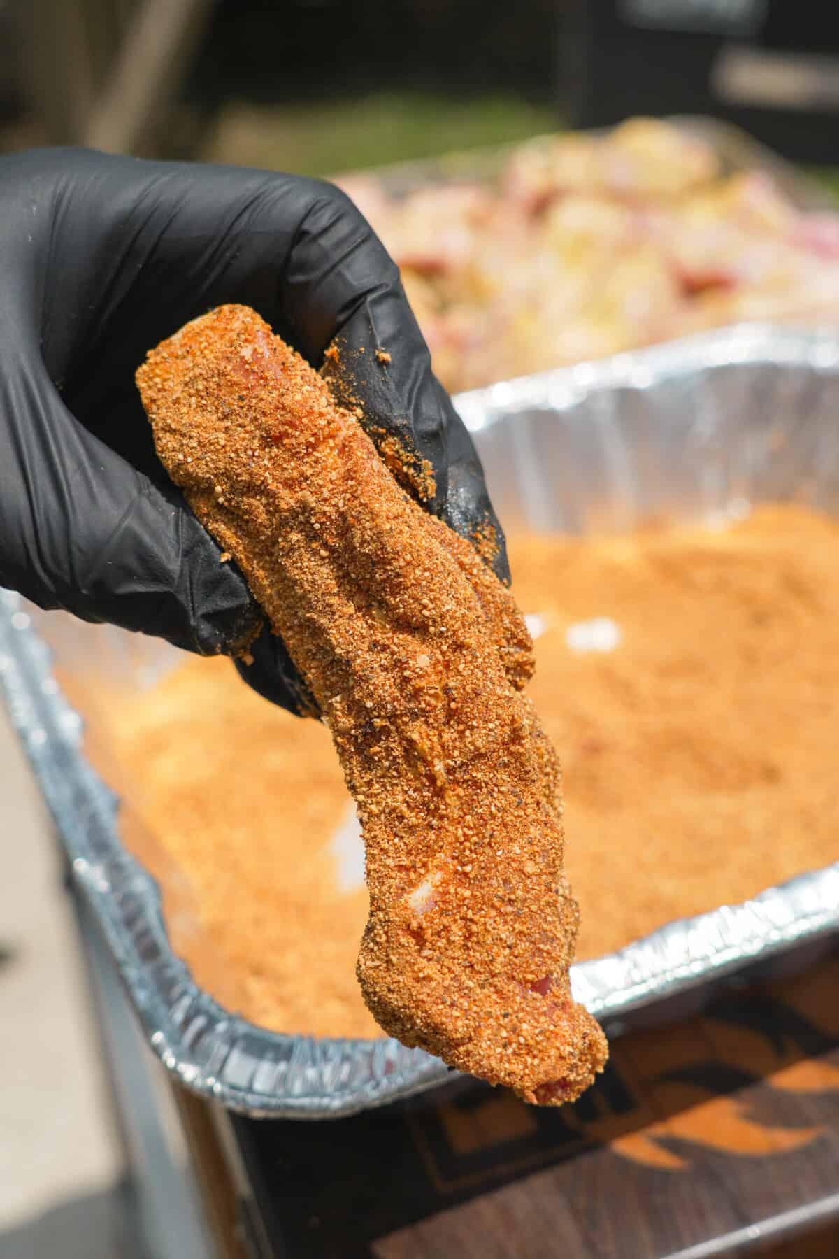 Here is a close up of one of the seasoned ribs.