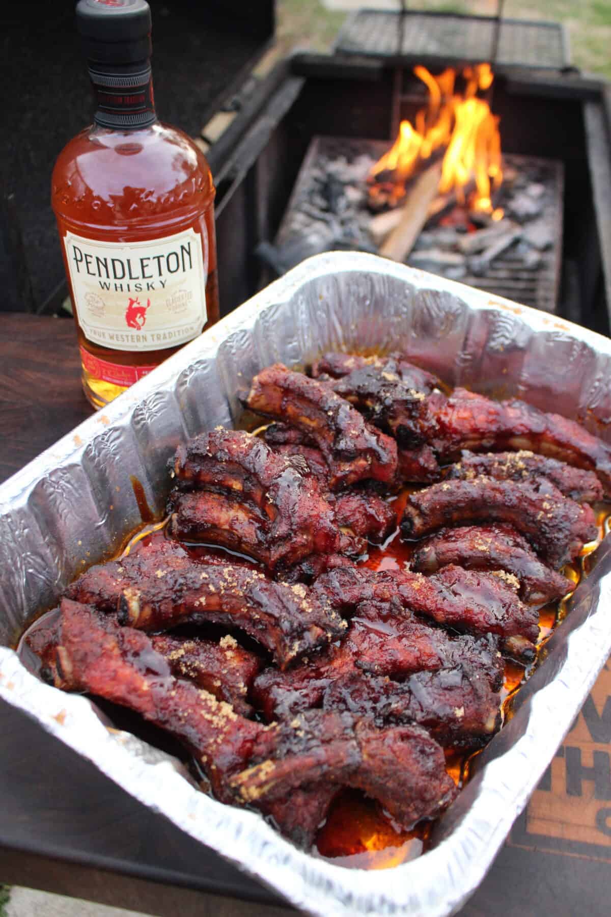 Smoked party ribs ready to eat.