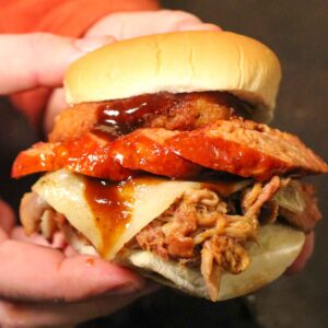 The epic Smoked Pulled Pork Sandwich.