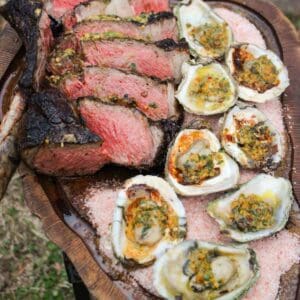 Steak with spicy oysters are the perfect feast for two!