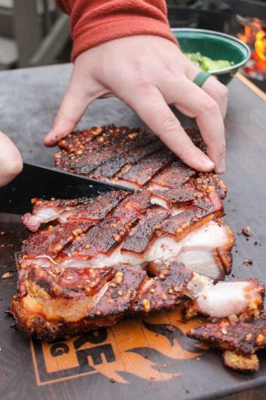 My take on Smoke Fried Chicharrones is Deep Fried Pork Belly.