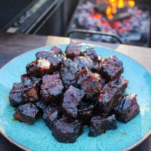 Smoked Pork Burnt Ends on a plate.