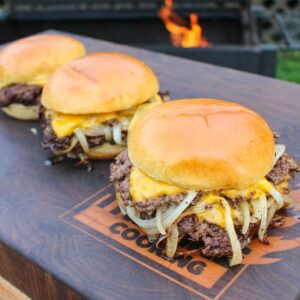 Oklahoma Onion Burgers are ready to eat.