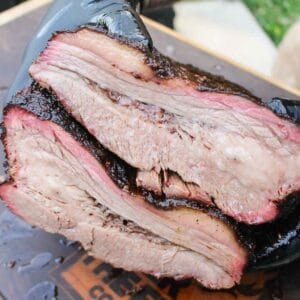 The Foil Boat Brisket is tender and juicy with a crisp bark.