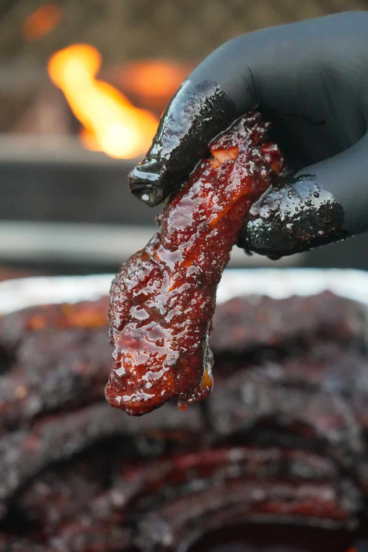 Here's a close up of the rib covered in lip-smacking Cowboy Candy.