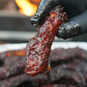 Here's a close up of the rib covered in lip-smacking Cowboy Candy.