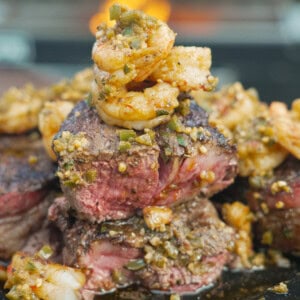 Steak Diablo with Grilled Shrimp is a masterpiece of taste, fire, and presentation.