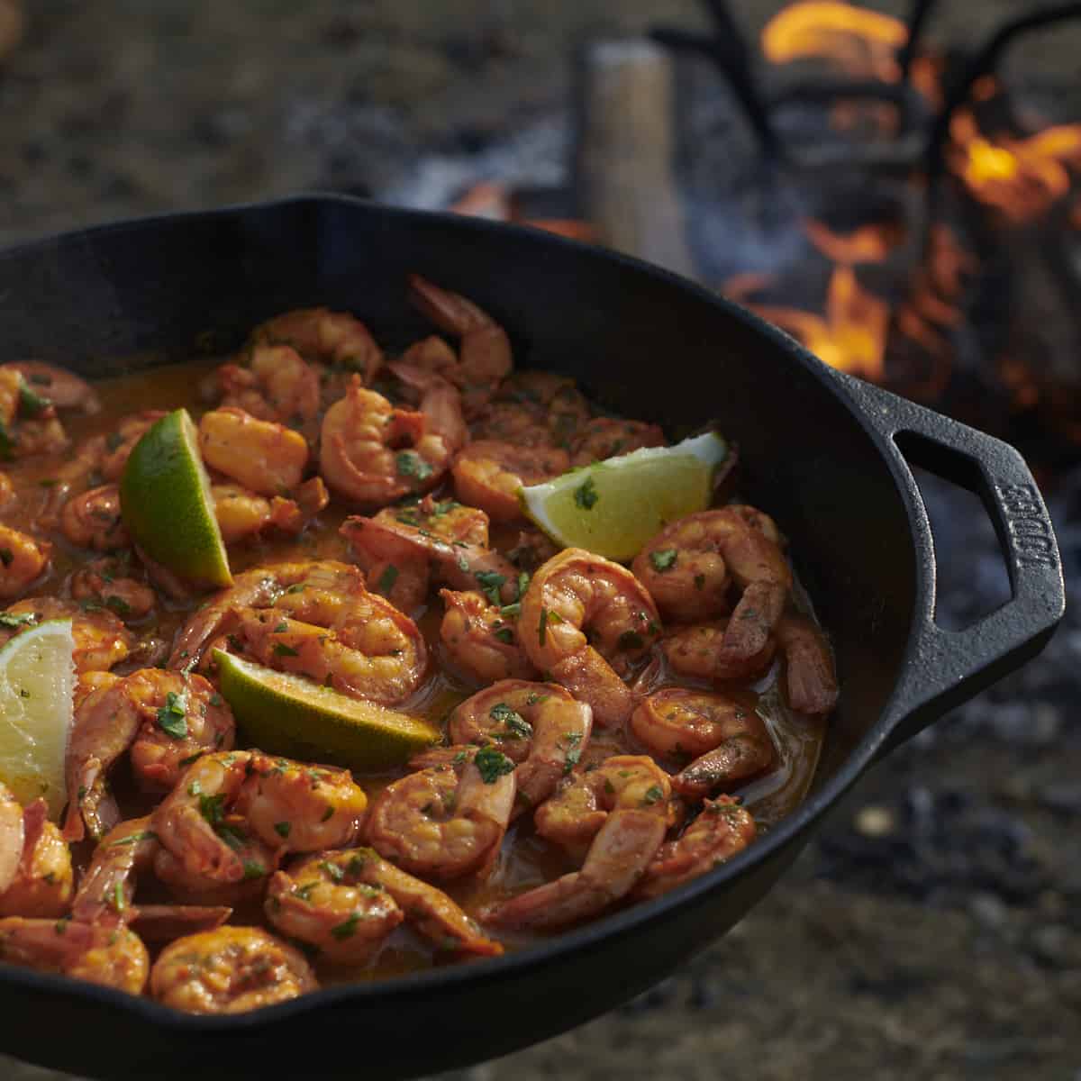 Shrimp in cast iron skillet