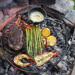 Bison Ribeye and Lobster Tails