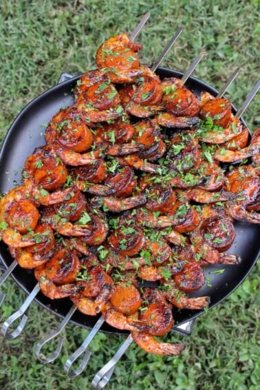 honey cajun shrimp and sausage skewers