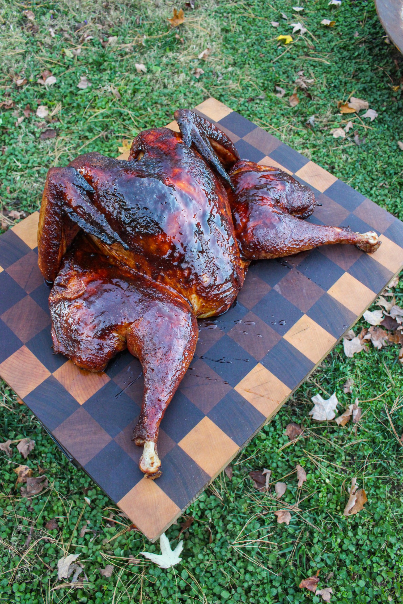 Maple Bourbon Spatchcock Turkey done and ready for carving.