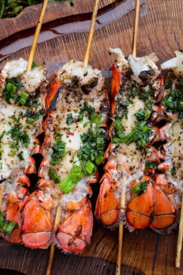 Lobster Skewers with Bang Bang Sauce plated and served.