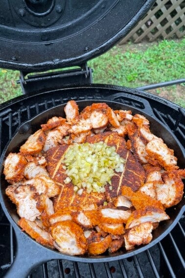 The smoked cream cheese assembled on the smoker.