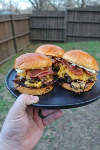 cheesy onion smash burgers
