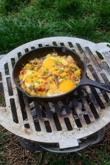 campfire breakfast skillet on the fire