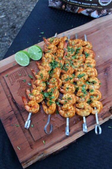 Shrimp Al Pastor garnished and served.