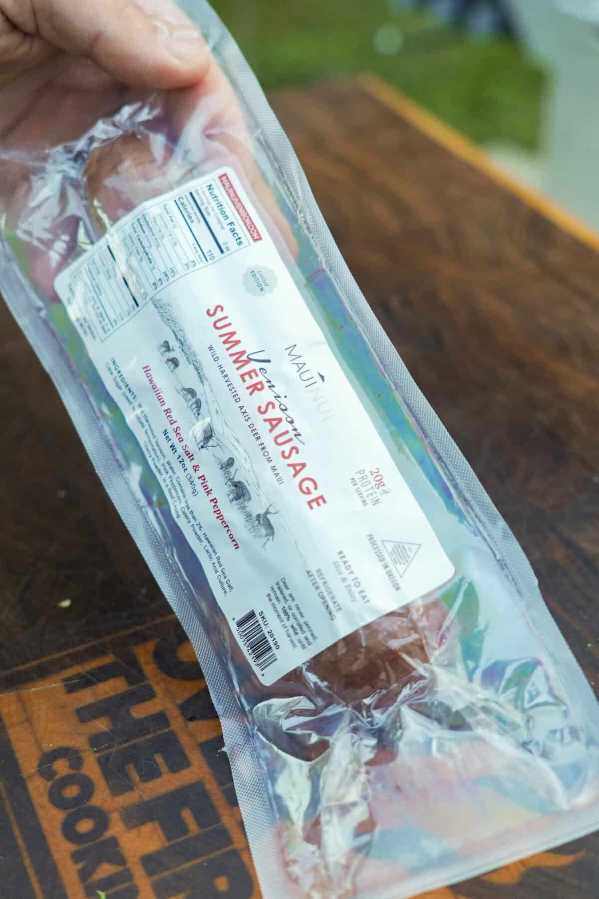 Close up of the Maui Nui Summer Sausage. Freakin' delicious bite after bite.