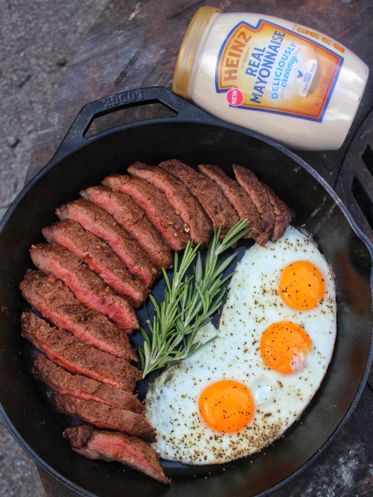 mayonnaise marinated steak and eggs