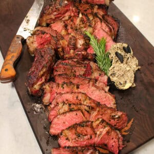 Reverse Seared Steak sliced and ready to serve.