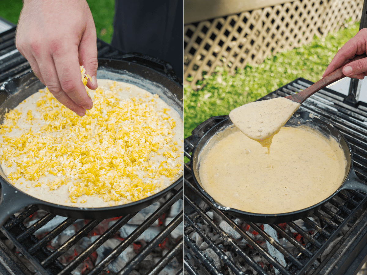 Adding the shredded cheese for the cheese sauce.