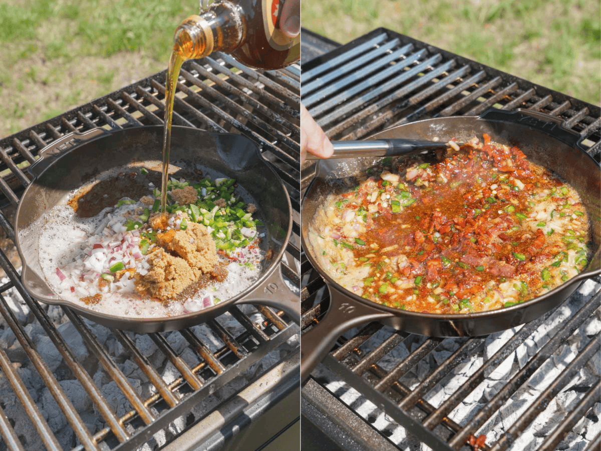 Making the bacon jam for the Cowboy Candy Rubbed Grilled Steak.