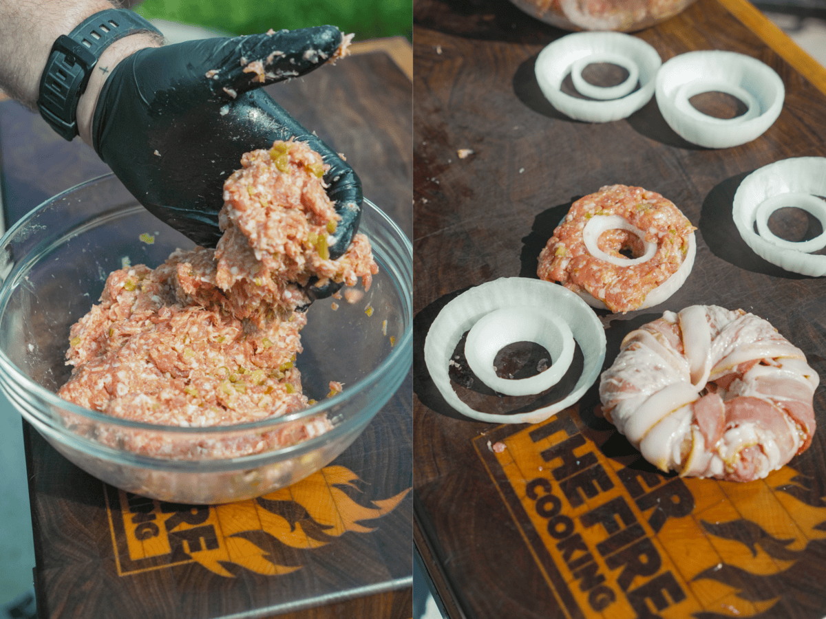 Stuffing the cowboy candy onion rings.
