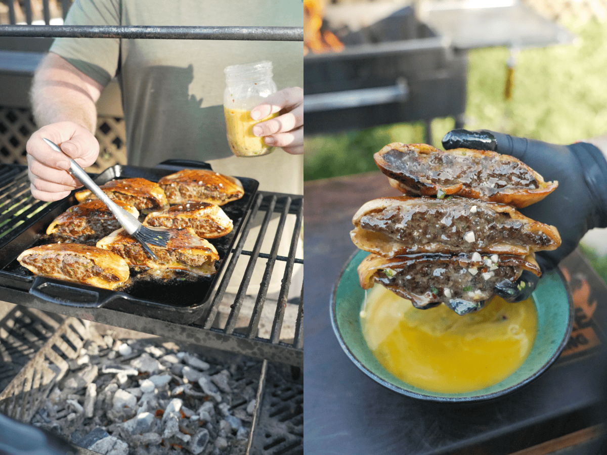 The Arayes sandwiches are basted in the herby garlicky Cowboy Butter.